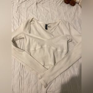 H&M divided white ribbed corset style top